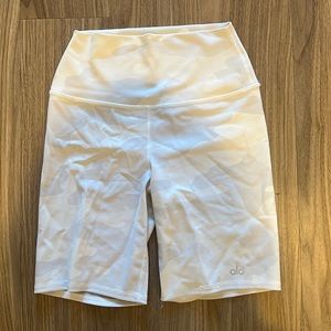 White camo Alo biker shorts